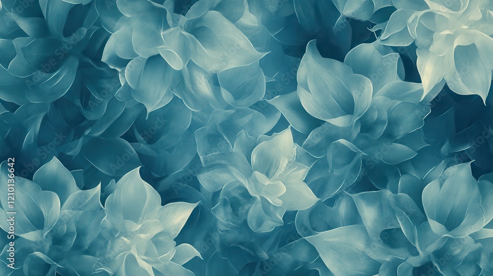Poster abstract pattern featuring muted teal tones with floral designs creating a serene atmosphere for art