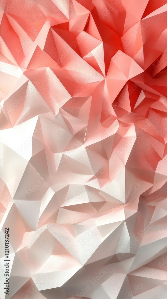 Poster abstract low-poly texture in soft coral tones with a blend of white, creating a dynamic visual effec