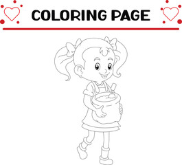 cute girl is carrying pot filled with soil coloring page for kids