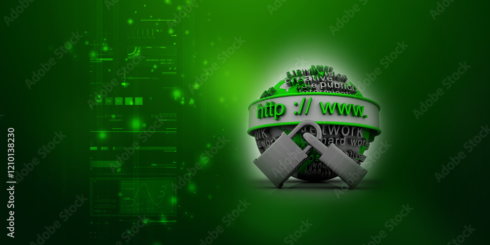 Poster 3d rendering https www sign on globe protected lock