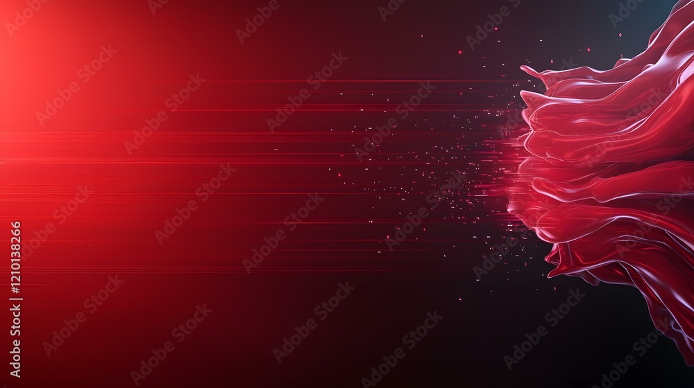 Poster the image contains an abstract rendering of a dark red, flowing liquid or fabric against a dark back