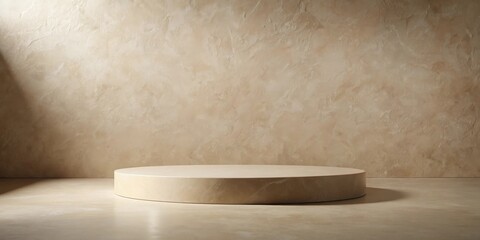 Elegant Beige Circular Display Platform Against Textured Wall
