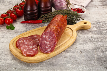 Italian pork Salchichon sausage with slices