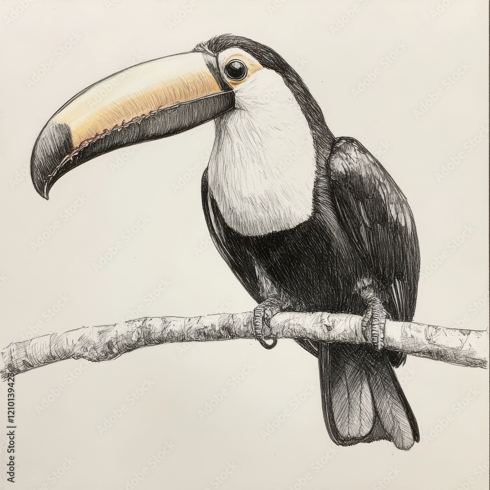 Poster Toucan perched gracefully on a branch showcasing its colorful beak in a natural setting