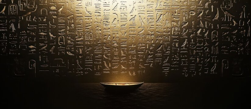 Ancient Egyptian tomb, glowing bowl, hieroglyphics background, mystery concept