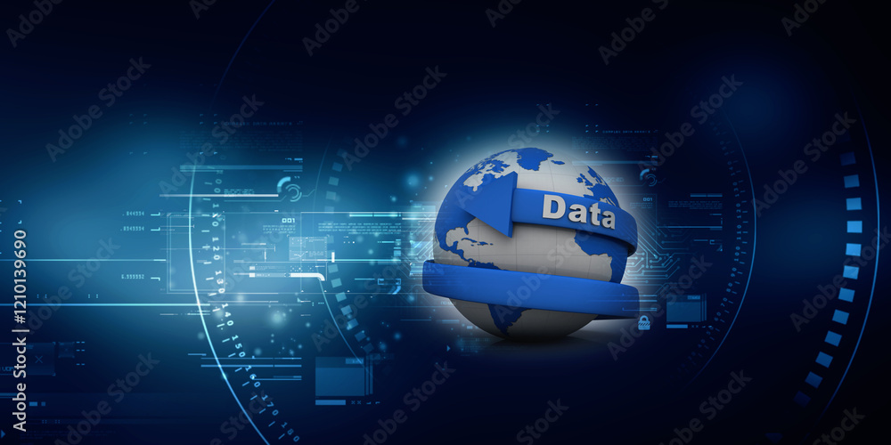 Poster 3d rendering data connected globe