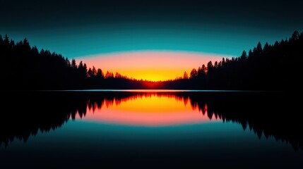 Fototapeta premium Serene sunrise over a calm lake nature photography tranquil environment view