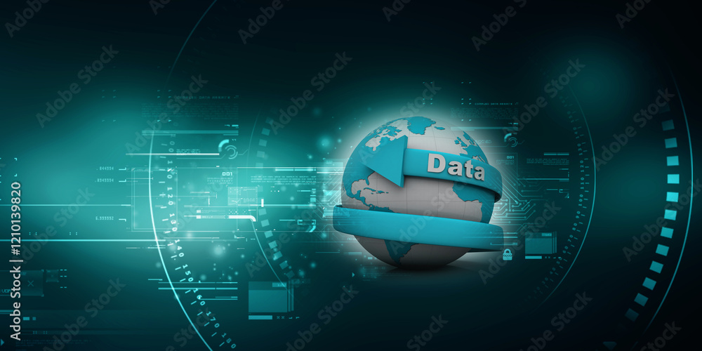 Poster 3d rendering data connected globe