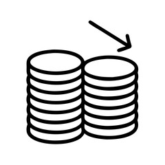 coin stack shrinking icon, coin stack shrinking line art - simple line art of coin stack shrinking, perfect for coin stack shrinking logos and icons