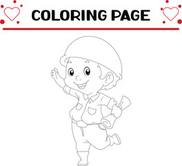 happy foreman is waving hand coloring page for kids