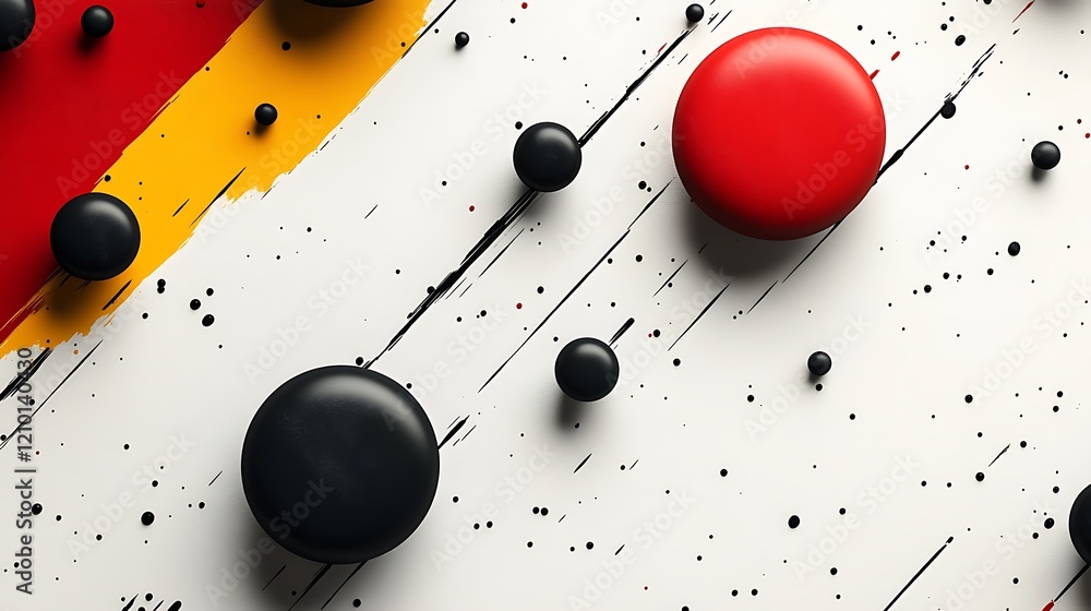 Poster abstract red and black spheres: dynamic interplay of red and black spheres against a textured backdr