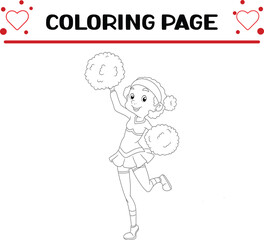 happy cheerleaders is playing pompom coloring page for kids