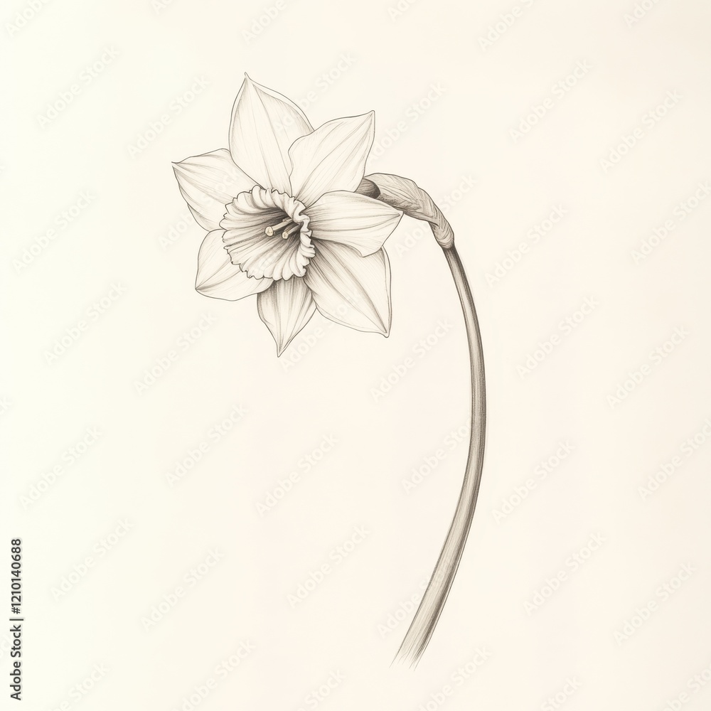 Poster Elegant sketch of a single daffodil with a gracefully curved stem in intricate detail