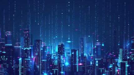 Obraz premium Futuristic Cityscape with Digital Rain