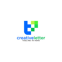 modern initial TP or PT letter logo design with digital analytical concept vector