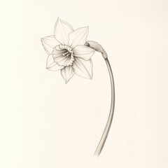 Elegant sketch of a single daffodil with a gracefully curved stem in intricate detail © vadosloginov