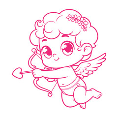 cute cupid with bow  illustration character flat design . hand draw  cupid with bow illustration.