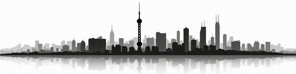 Obraz premium Silhouette of a modern city skyline featuring iconic skyscrapers and towers.