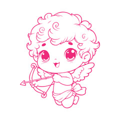 cute cupid with bow  illustration character flat design . hand draw  cupid with bow illustration.