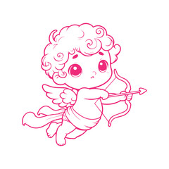 cute cupid with bow  illustration character flat design . hand draw  cupid with bow illustration.