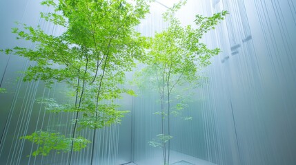 Obraz premium Indoor trees atrium sunlight modern building corporate
