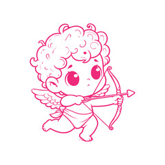 cute cupid with bow  illustration character flat design . hand draw  cupid with bow illustration.