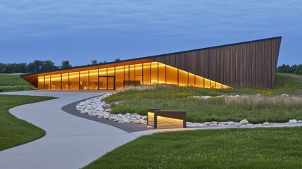 Fototapeta premium Prairie visitor center dusk landscape architecture
