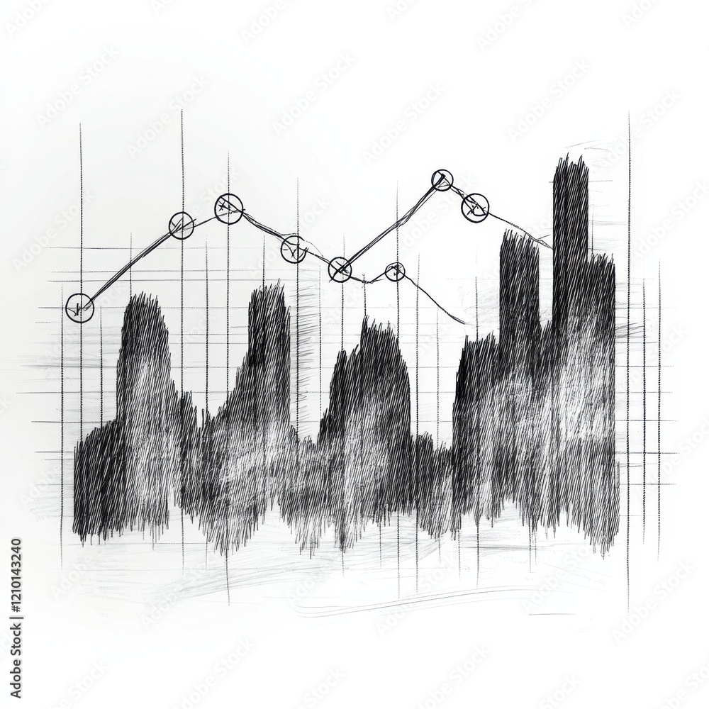 Poster fluctuating line graph illustrating data changes and trends over time