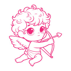 cute cupid with bow  illustration character flat design . hand draw  cupid with bow illustration.