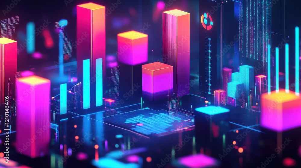 Aufkleber glowing digital representation with vibrant colors and abstract shapes in a futuristic setting