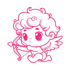 cute cupid with bow  illustration character flat design . hand draw  cupid with bow illustration.