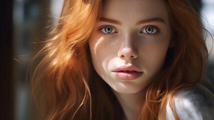 Fototapeta premium Serene Redhead with Freckles