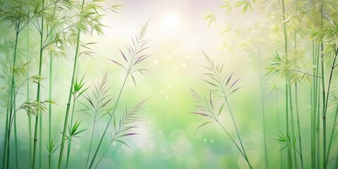 Serene Bamboo Grove A Gentle Breeze Through Verdant Stalks and Delicate Grasses in Soft Sunlight