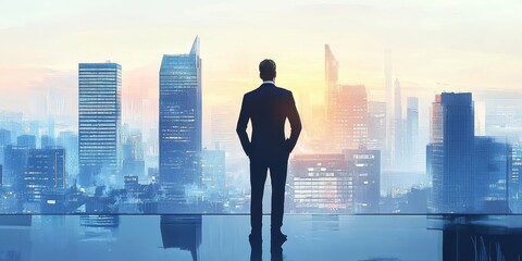 superhero businessman looking at city, Generative AI