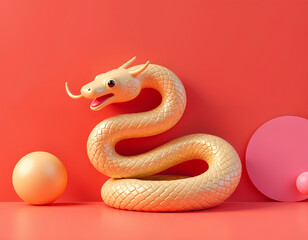 Fototapeta premium Chinese new year 2025 Snake Zodiac sign with gold paper cut art and craft style on color background Chinese Translation happy new year of Snake