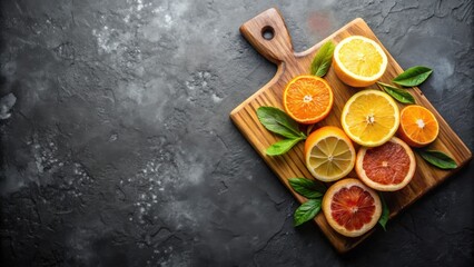 Aromatic Citrus Fruit Slices on Rustic Wooden Board