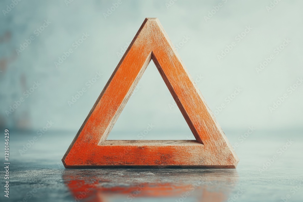 Poster A simple triangular wooden yield sign with no text, designed with soft curves and displayed on a light gray surface