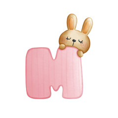 Capital letter M with cute cartoon
