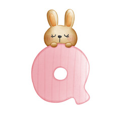 Obraz premium Capital letter Q with cute cartoon