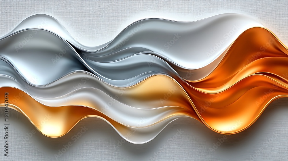 Aufkleber abstract metallic waves: a mesmerizing abstract pattern of silver, white, and gold flowing waves cre