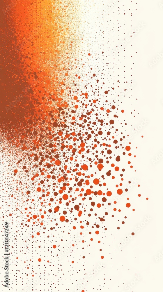 Poster vibrant orange halftone dots gradually fading into warm hues in abstract composition