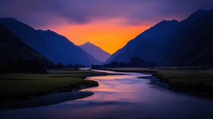 Fototapeta premium Exploring the rugged canyon landscape serene river carving path natural beauty twilight view