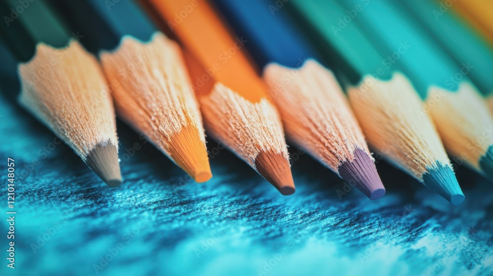 Poster soft pencil strokes create a vibrant blend of amber and teal in an artistic display of color and cre