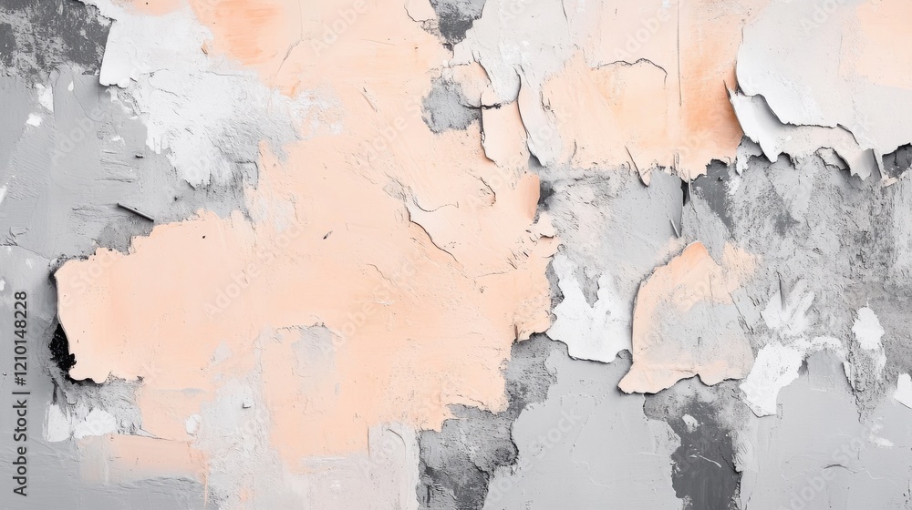 Poster textured surface featuring soft pastel peach and gray jagged blotches with visible peeling layers