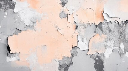 Textured surface featuring soft pastel peach and gray jagged blotches with visible peeling layers