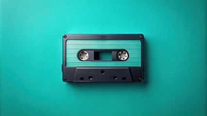 Obraz premium Retro Teal Cassette Tape on a Vibrant Background