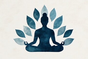A stylized icon of a yoga session, showing a seated group in circular formation on a pale blue backdrop