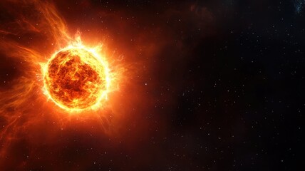 Fiery star burning in vast outer space