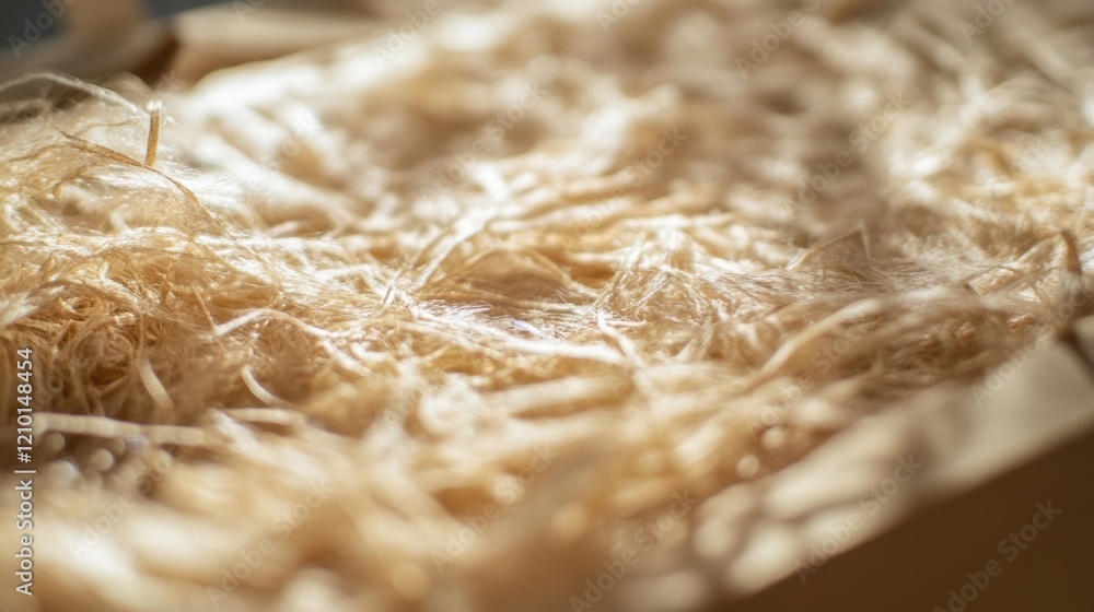 Aufkleber soft wood wool filling a cardboard box, creating a protective layer for fragile items during shippin