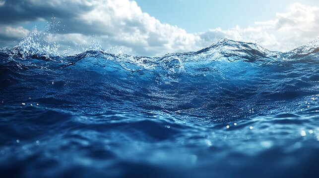 Ocean's Embrace: Deep blue ocean waves rolling under a dramatic sky, a captivating seascape photo showing the power and beauty of nature. 